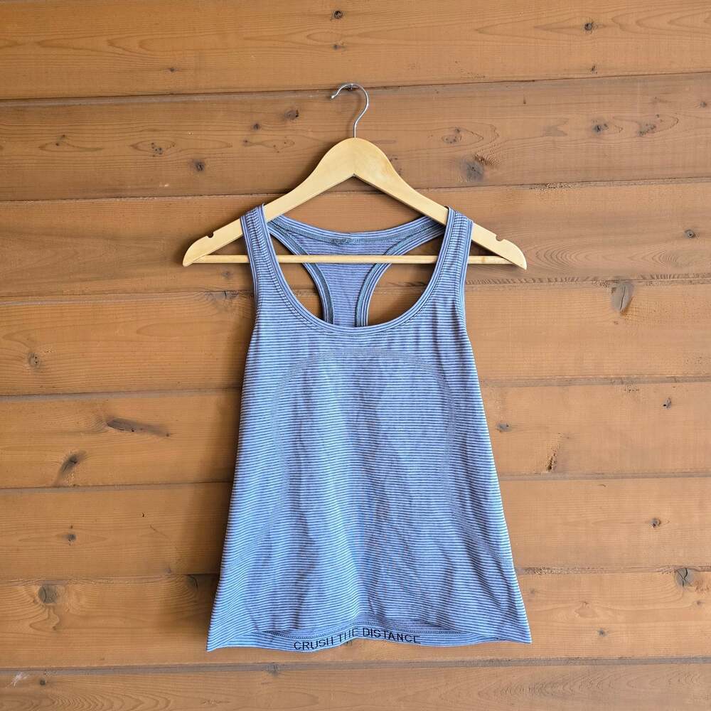 Lululemon Striped Tank Top Gray Shirt 10 Athleisure Stretchy Racerback Workout